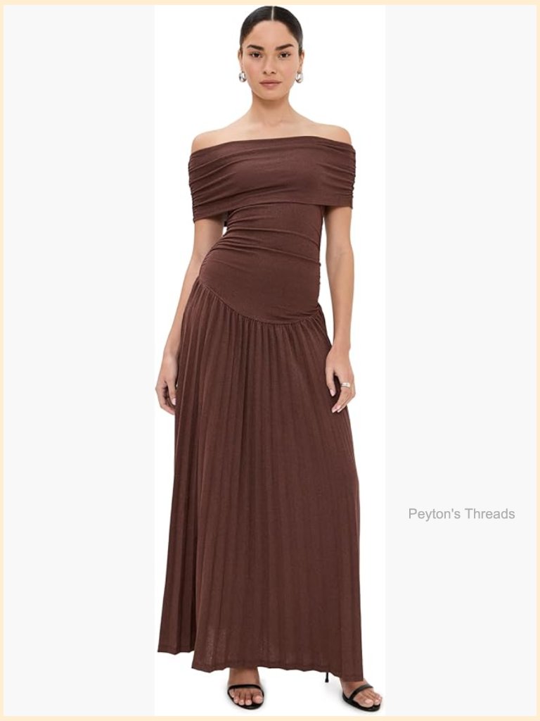 Glittery Metallic Off Shoulder Maxi Dress Sleeveless A-Line